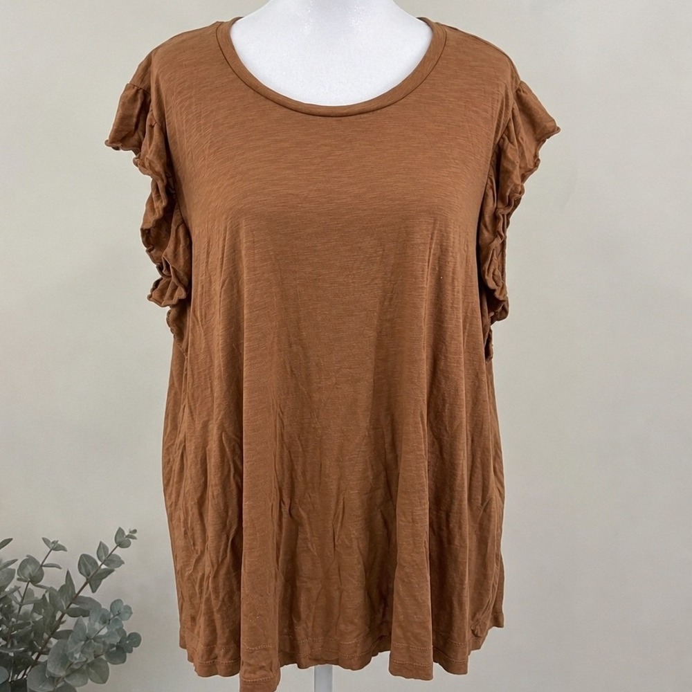 Maurices Womens Top Brown Ruffle Short Sleeve Slub Knit Plus Size 4X